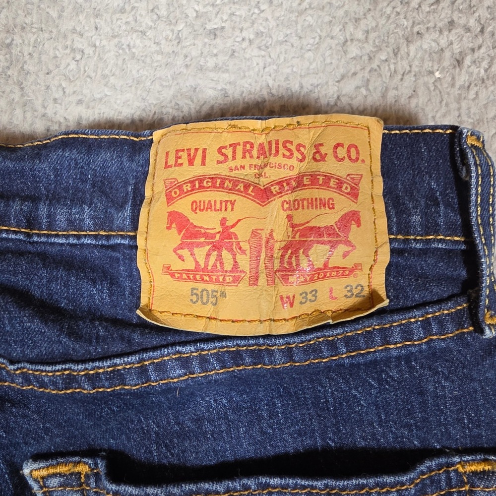 Levis 505 Jeans Mens 33x32 Regular Fit Dark Wash Blue Straight Leg Office - Picture 5 of 8